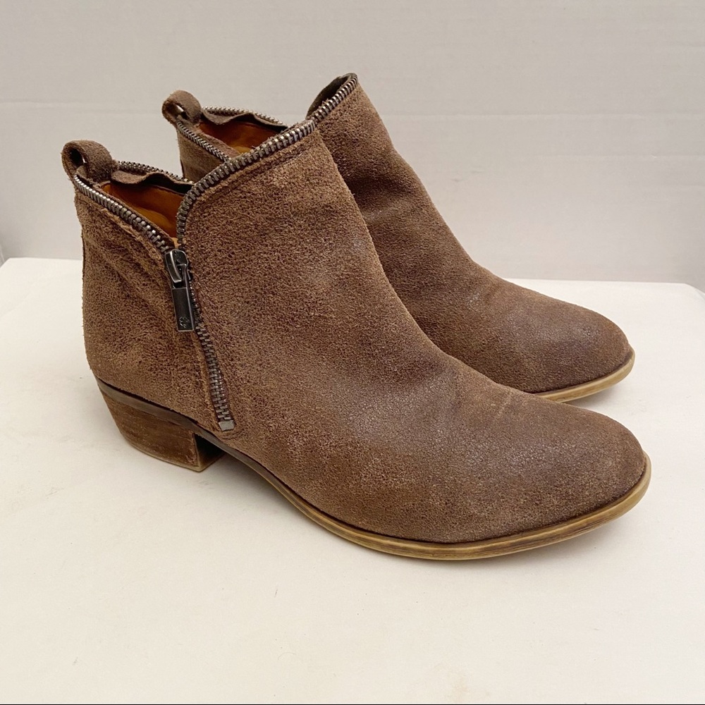 Lucky brand ankle booties boots sz 7.5 brown suede leather